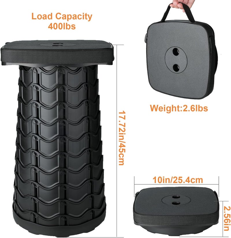 Boreeman Upgraded Collapsible Stool, Square Portable Stool, Lightweight Yet More Sturdy with Load Capacity 400lbs, Perfect for Camping Fishing Hiking BBQ (Square Black) - Image 2